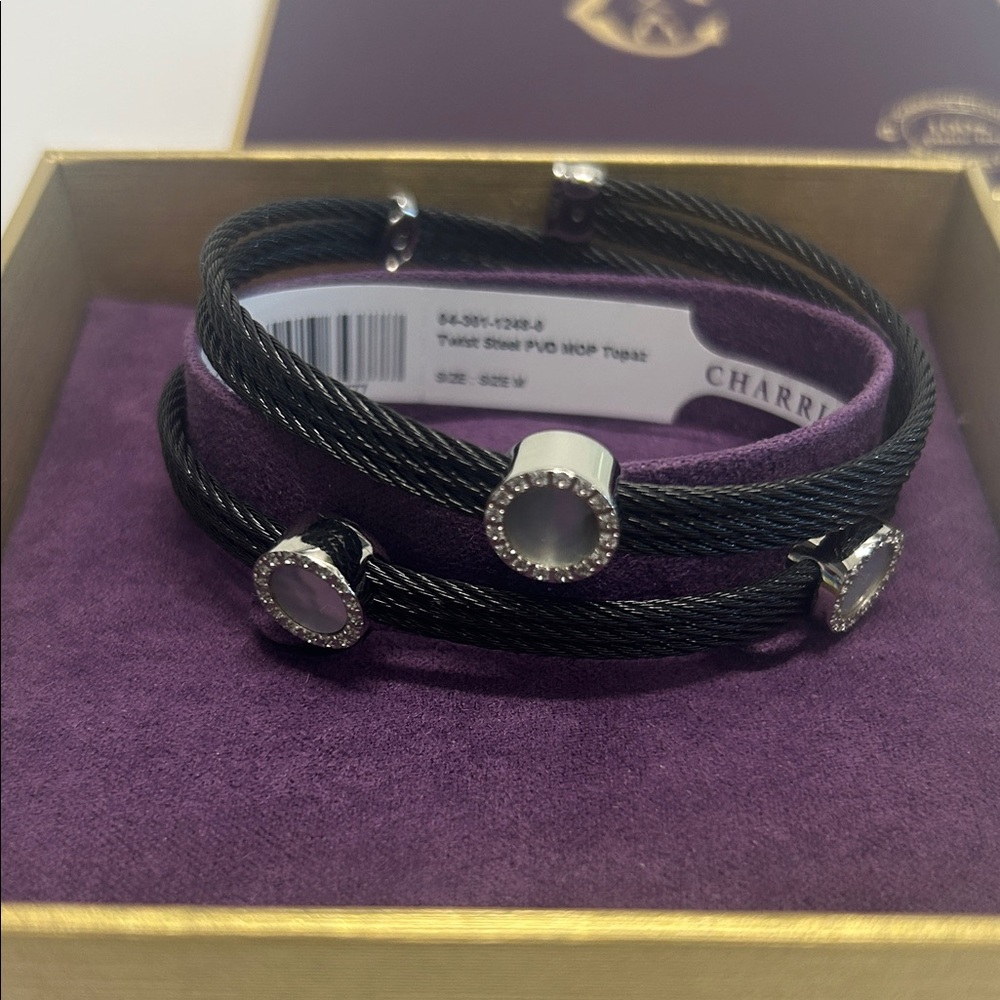 Charriol Black Cable Bracelet with Silver and Mother-of-Pearl Accents